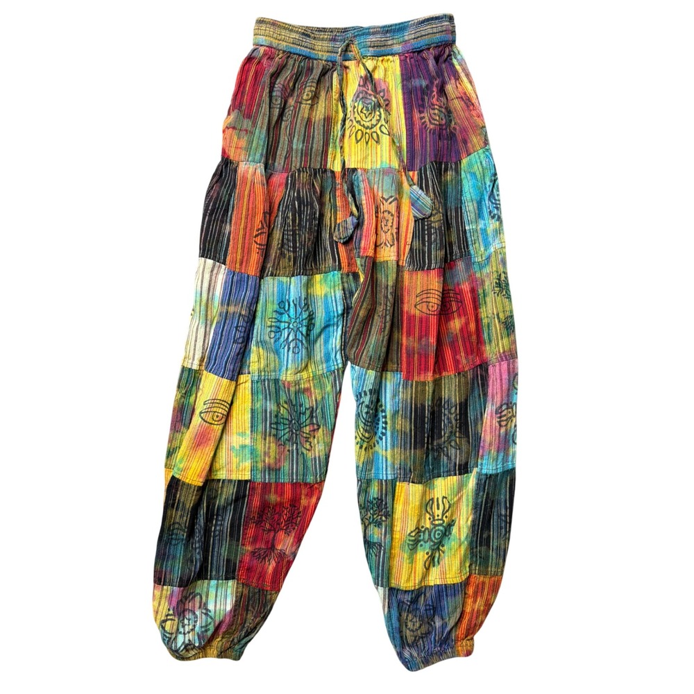 Unbranded Harem Pants Unisex M Patchwork Boho Multicolor Cotton Joggers Nepal